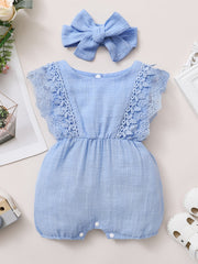 2pcs Baby Girls Lace Sleeveless Romper & Headband Set