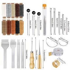 35pcs Leather Stitching Pouch Kit - 4mm Punch, Thread, Needles