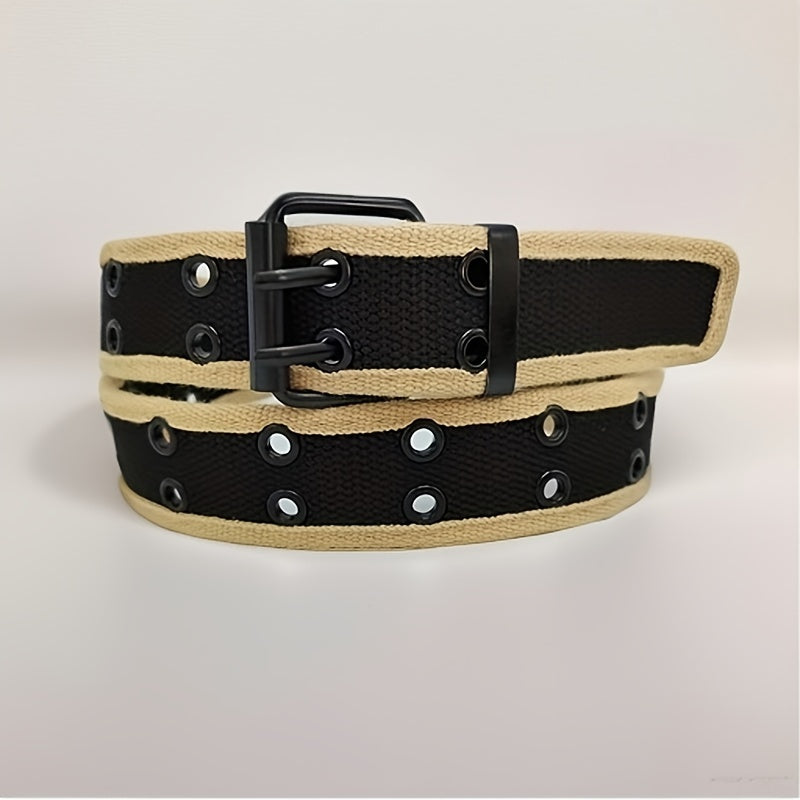 Men's Beige Hemmed Belt Casual Sports Metal Hole