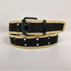 Men's Beige Hemmed Belt Casual Sports Metal Hole