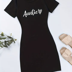 Letter & Heart Print Bodycon Dress Casual Tee Dress