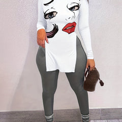 Figure Print T shirt & High Waist Pants Set Women's Outfit