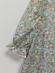 Floral Print Puff Sleeve Blouse V neck Casual Blouse