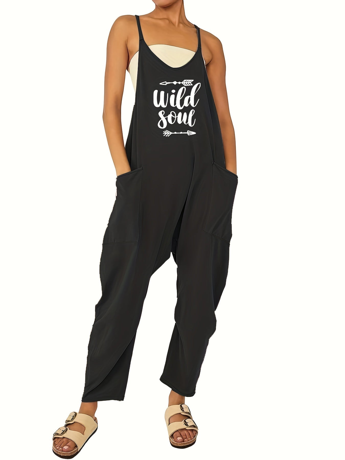 Patch Pocket Jumpsuit Spaghetti Strap Casual