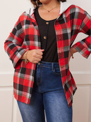 Plaid Print Button Up Sleeve Hoodie Shirt Coat