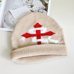 Skull Snake Cross Jacquard Beanie Soft Elastic Knit Hat Khaki