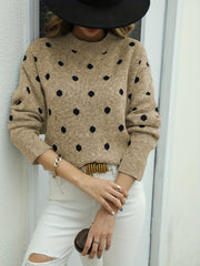 Polka Dot Crew Neck Pullover Sweater for Women