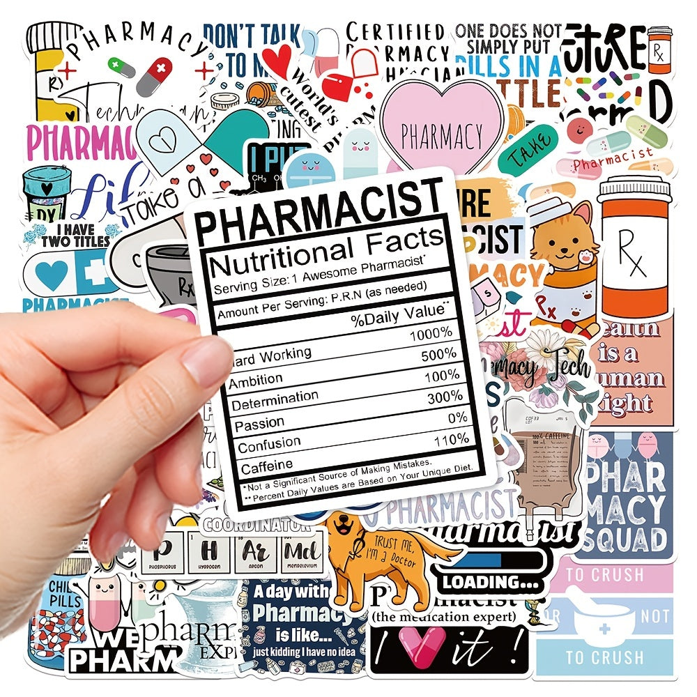 50pcs Cartoon Pharmacist Stickers Waterproof & Removable