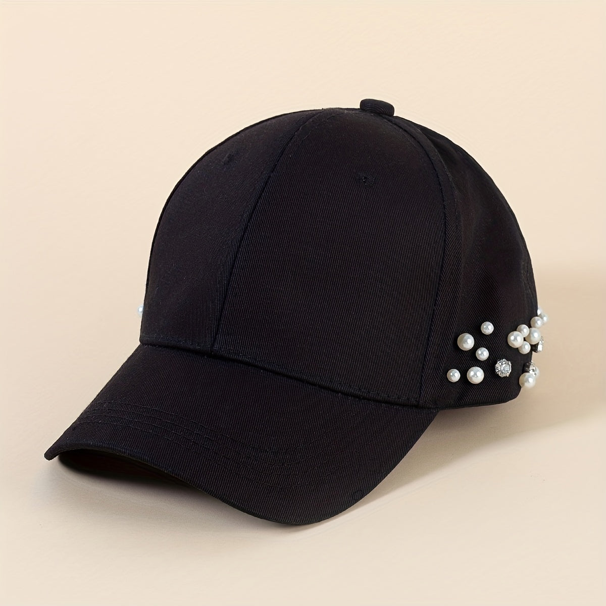 Faux Pearl Rhinestone Baseball Cap Solid Dad Hat