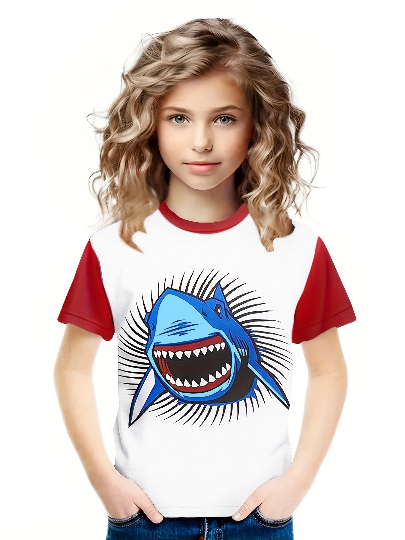 3D Shark Graphic T-shirt for Kids, Summer Gift