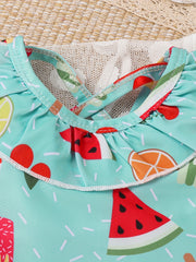 3pcs Watermelon Graphic Tank Top & Trunk & Cover Swimsuit Set
