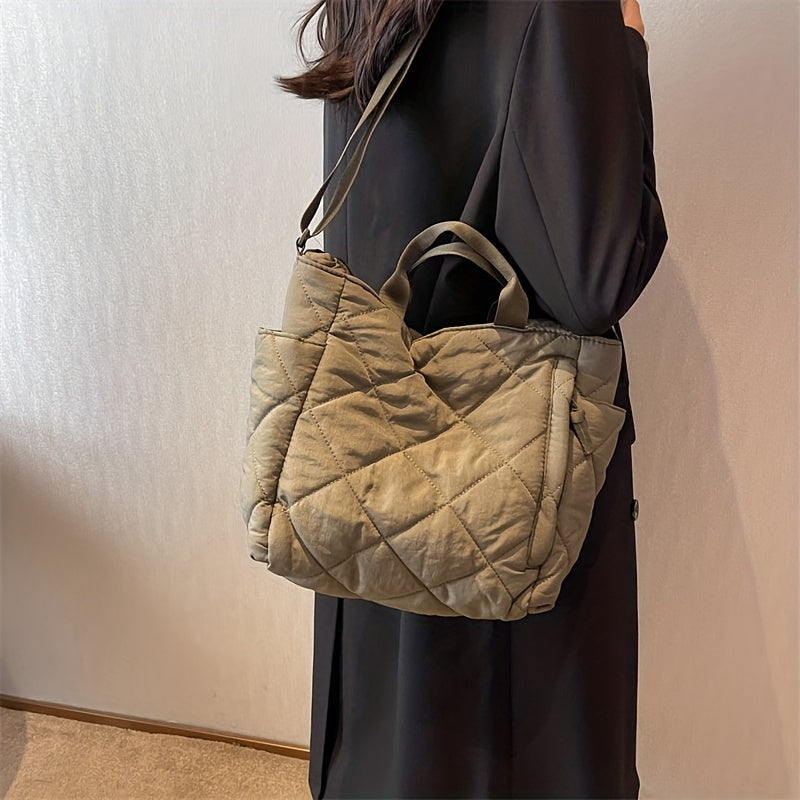 Large Capacity Quilted Tote Bag Soft Crossbody Bag Women's Casual Handbag