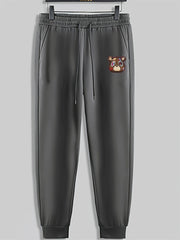 Bear Print Men's Pants Drawstring Sweatpants Loose Casual Trousers
