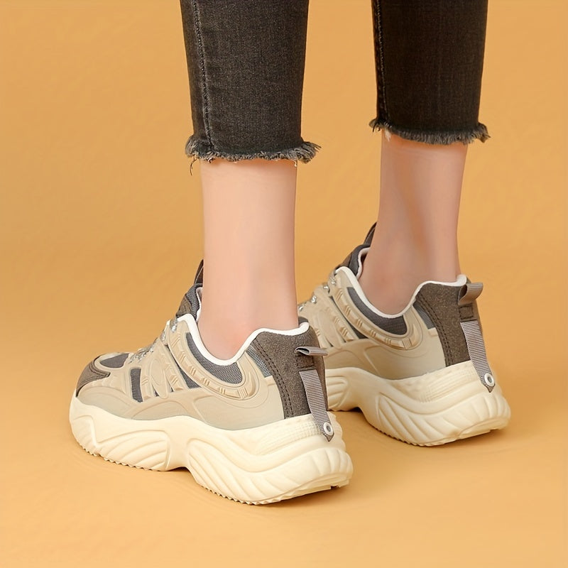 Women's Colorblock Platform Sneakers Height Increasing Sports Shoes
