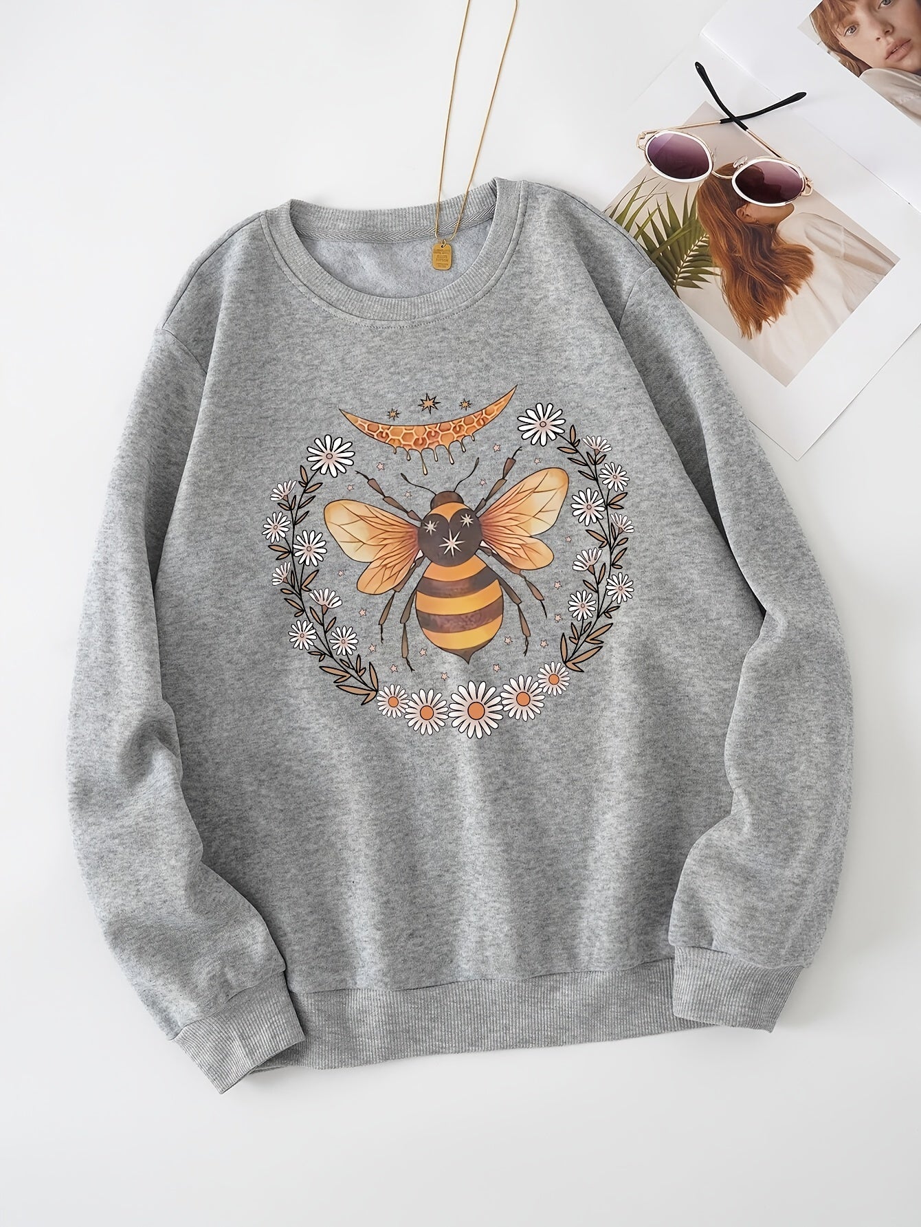 Bee & Flower Graphic Sweatshirt for Women