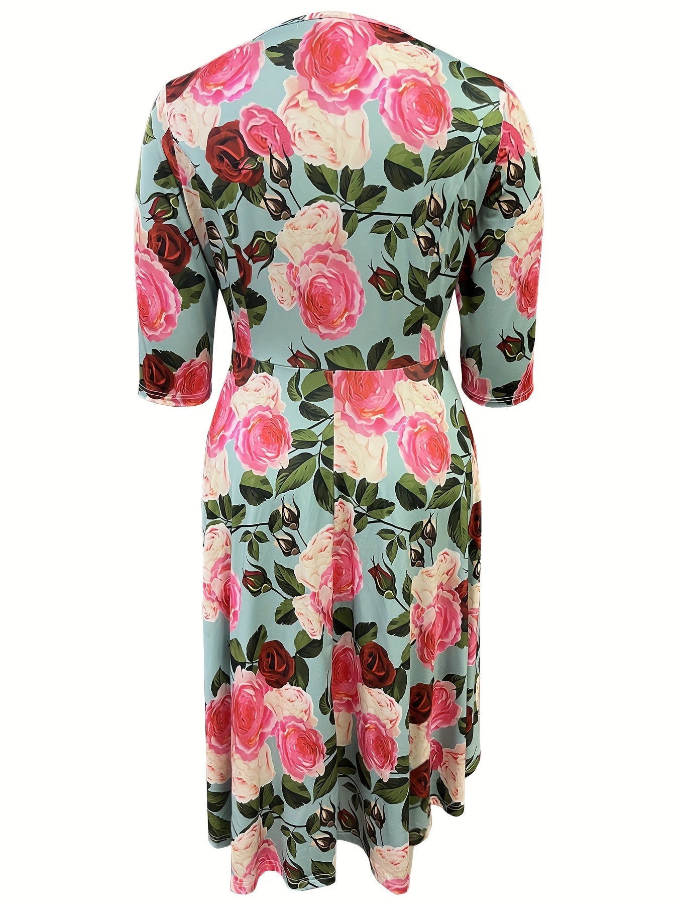 Floral Print Half Sleeve Round Neck Midi A line Dress