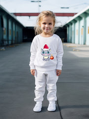 Girls 2pc Cat Crew Neck Sweatshirt and Solid Sweatpants Set