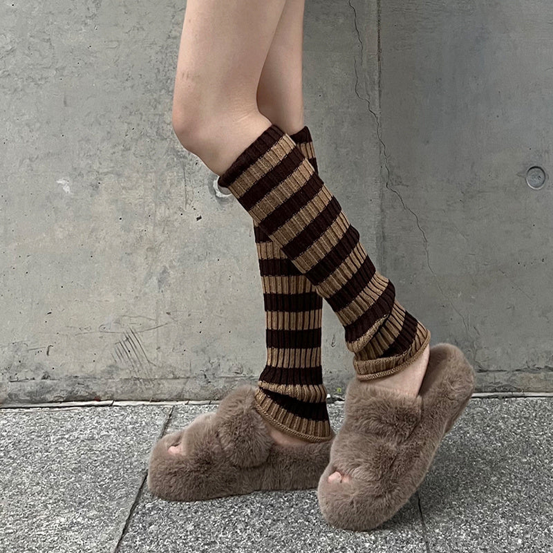Striped Knitted Leg Warmers Harajuku Knee High Socks Women's Stockings