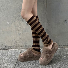 Striped Knitted Leg Warmers Harajuku Knee High Socks Women's Stockings