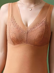 2pcs Lace Thermal Underwear V Neck Sleeveless Top Women's Lingerie