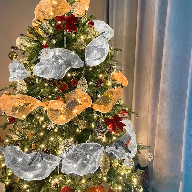 2pcs Christmas Tree Decoration Ribbon Bow Pendant Gauze Ribbon