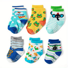 6pairs Baby Boys Cartoon Anti slip Socks For Toddlers Children