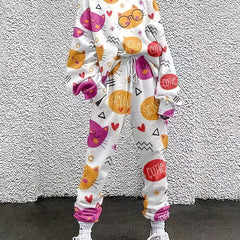 Women's Plus Cat Print Tee & Drawstring Pants Set