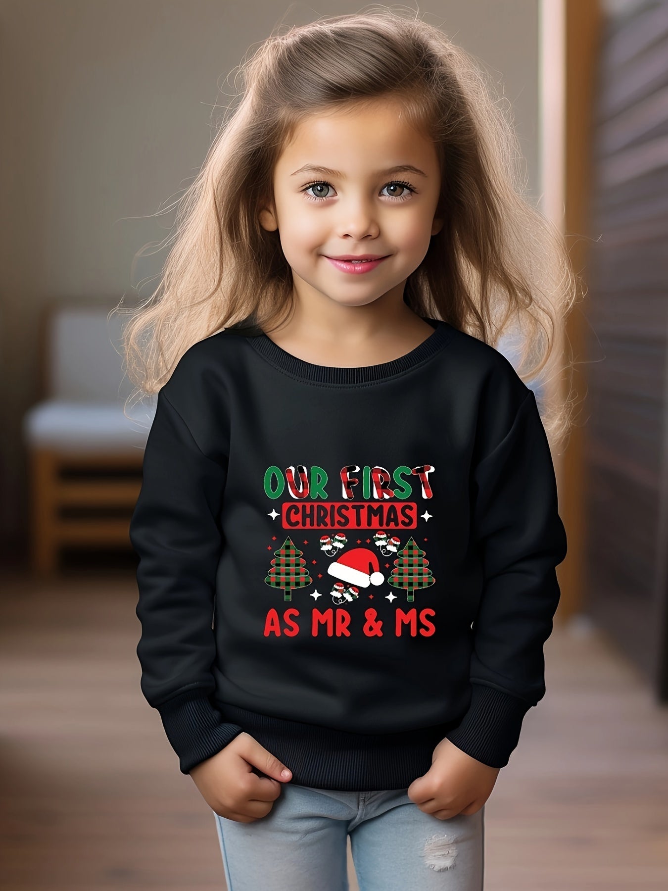 Toddler Kids Christmas Cartoon & Letter Print Sweatshirt Top