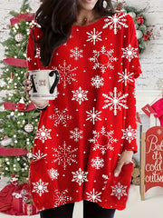 Women's Snowflake Print Long Sleeve Mini Dress With Pockets