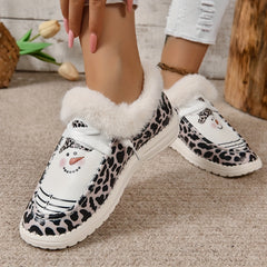 Women's Snow Boots Plush Warm Flat Shoes Snowman & Leopard Patterns