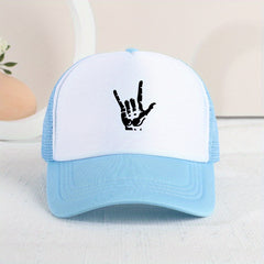 Rock Gesture Mesh Stitching Cap Sun Protection for Kids
