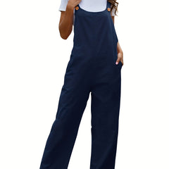 Dual Pockets Overall Jumpsuit Casual Straight Leg Overall Jumpsuit