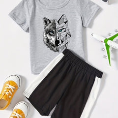 2pcs Boys Summer Suit Grey Tee And Shorts