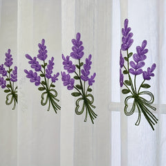 Embroidered Curtain Purple Lavender Flower Tulle Sheer Curtain