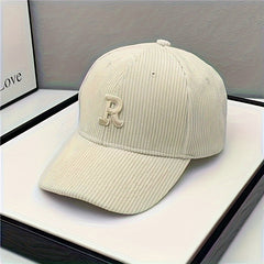 Corduroy R Letter Hat For Men Women Baseball Cap
