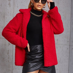 Solid Fleece Coat Casual Winter Warm Outerwear Women's Clothing