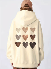 Hearts Print Hoodie Long Sleeve Casual Sweatshirt Women's Clothing