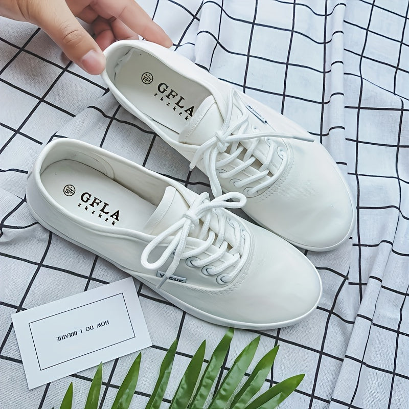 Women's Canvas Sneakers Lace Up Low Top Walking Shoes Lightweight Flat