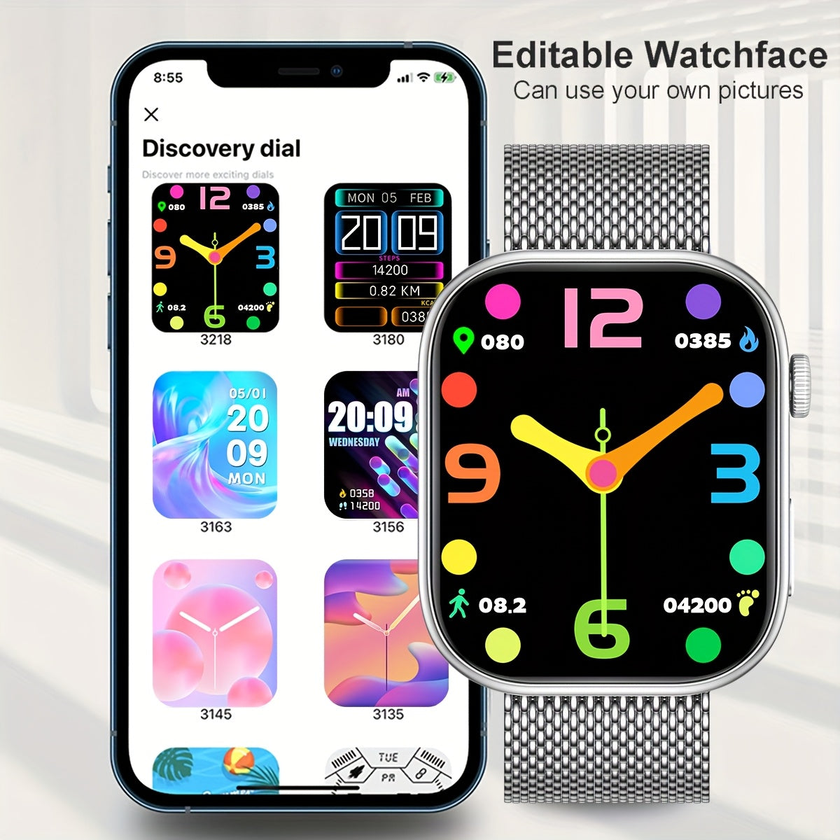 Sports Smartwatch 1.85" HD Display Sync with Mobile