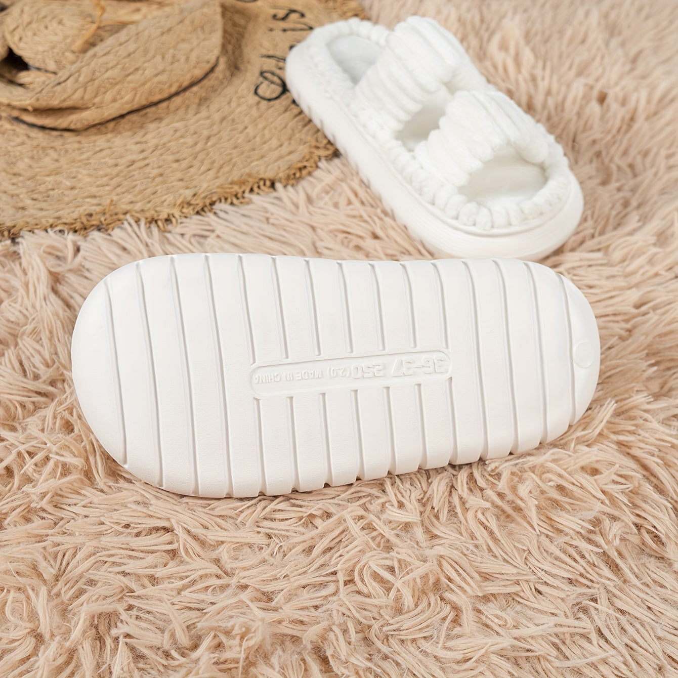 Double Strap Platform Slippers Plush Home Shoes