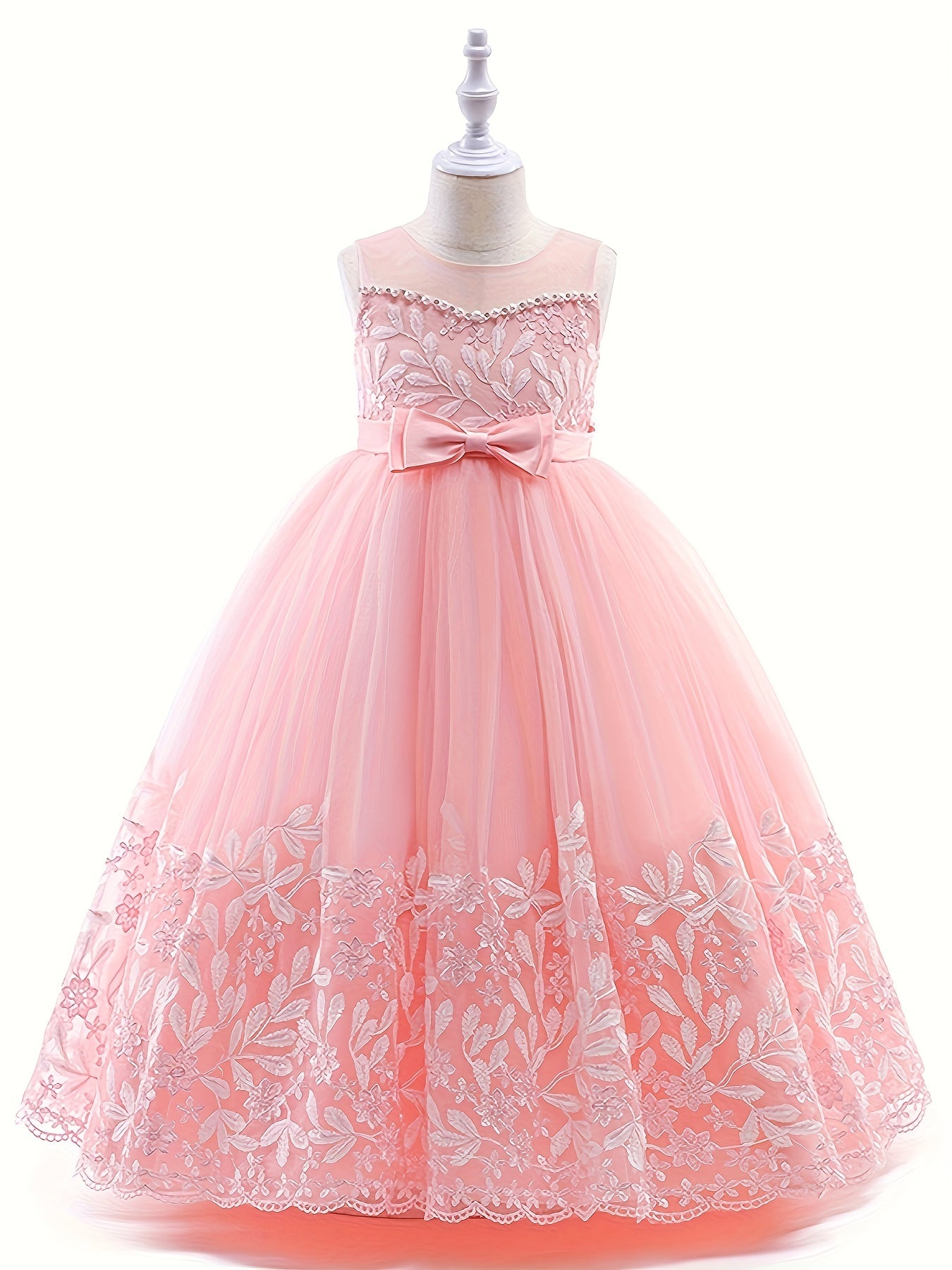 Girls' Grace Embroidered Tulle Stitching Formal Maxi Dress