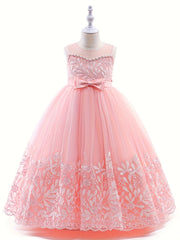Girls' Grace Embroidered Tulle Stitching Formal Maxi Dress
