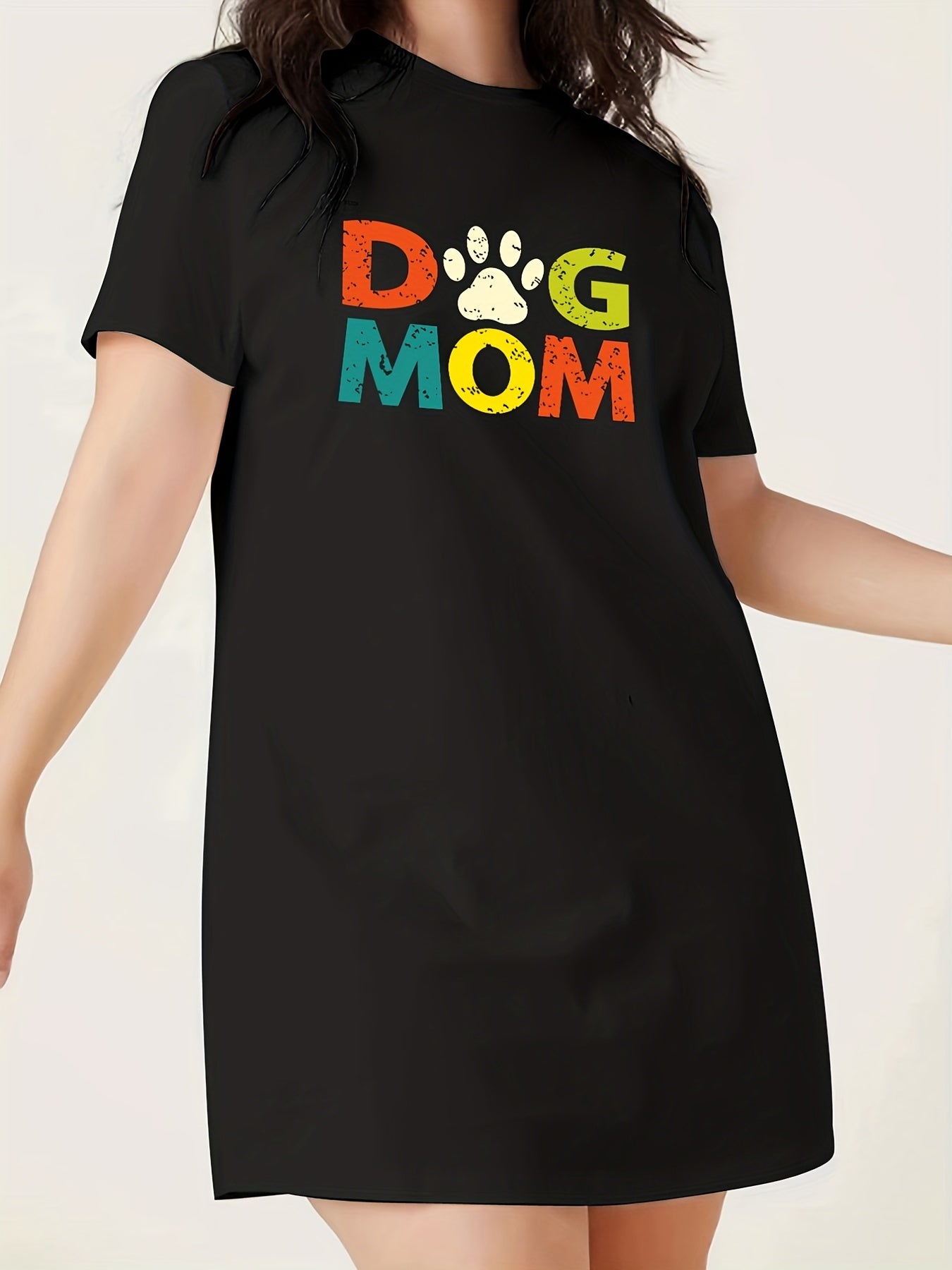 Casual Nightdress Women's Plus Paw & Letter Print Sleep Dress