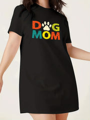 Casual Nightdress Women's Plus Paw & Letter Print Sleep Dress