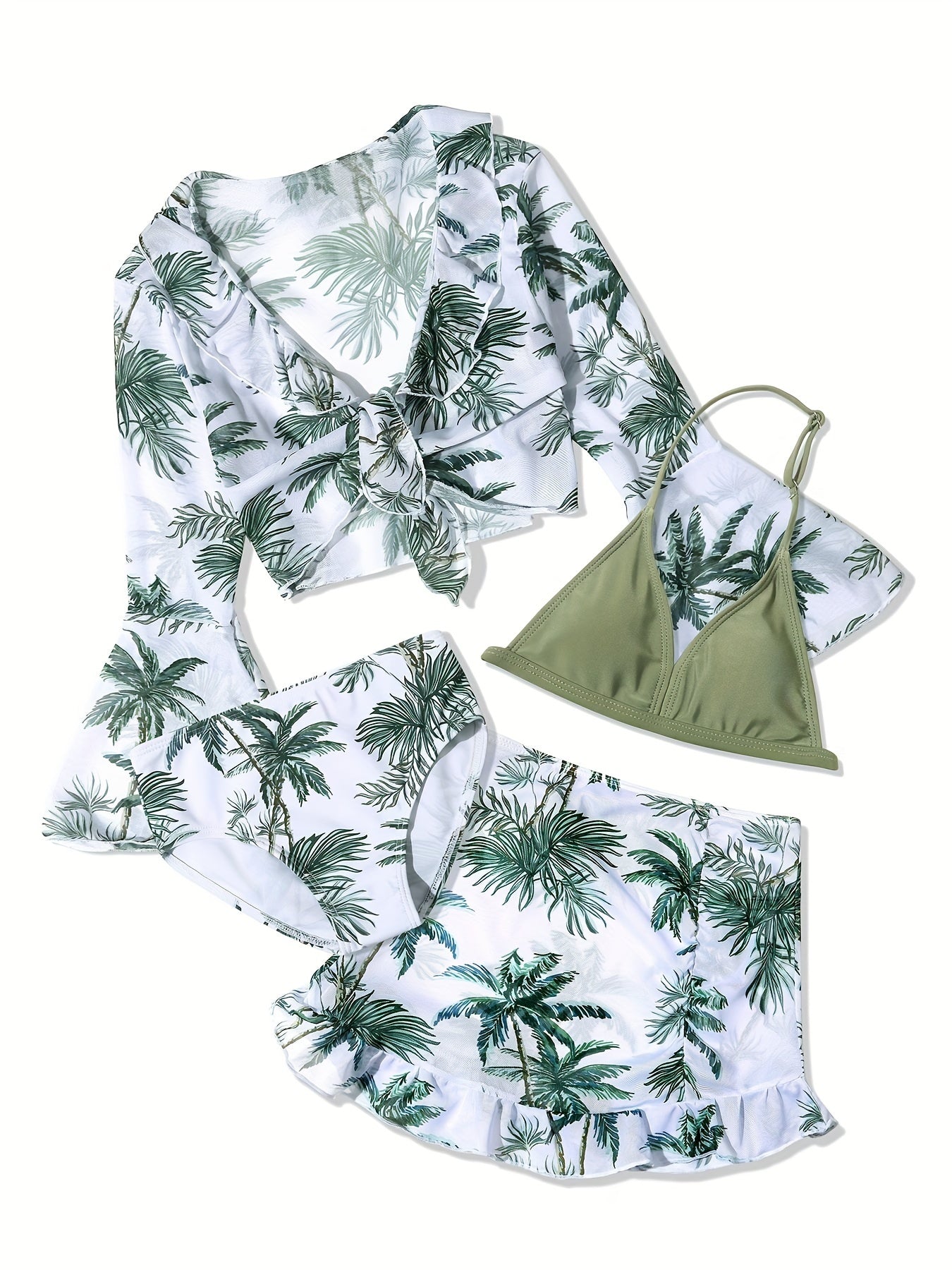 Coconut Tree 4pcs Girls Swimsuit Set Summer Clothes