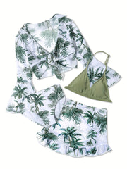 Coconut Tree 4pcs Girls Swimsuit Set Summer Clothes