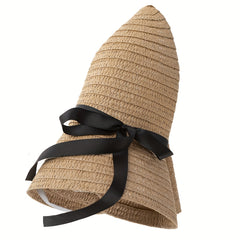Vintage Ribbon Bowknot Straw Bucket Hat for Women