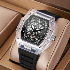 Men's Transparent Silicone Waterproof Wine Barrel Quartz Watch