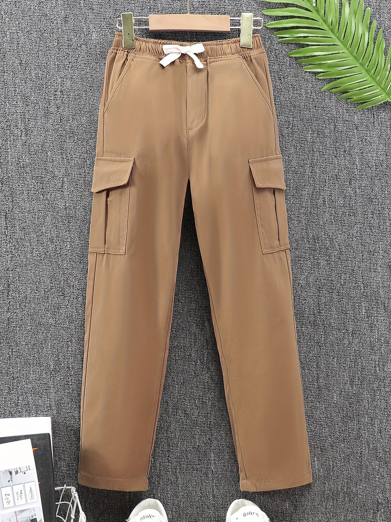 Boys Casual Cargo Pants Elastic Waist Pocket Outdoor