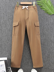 Boys Casual Cargo Pants Elastic Waist Pocket Outdoor